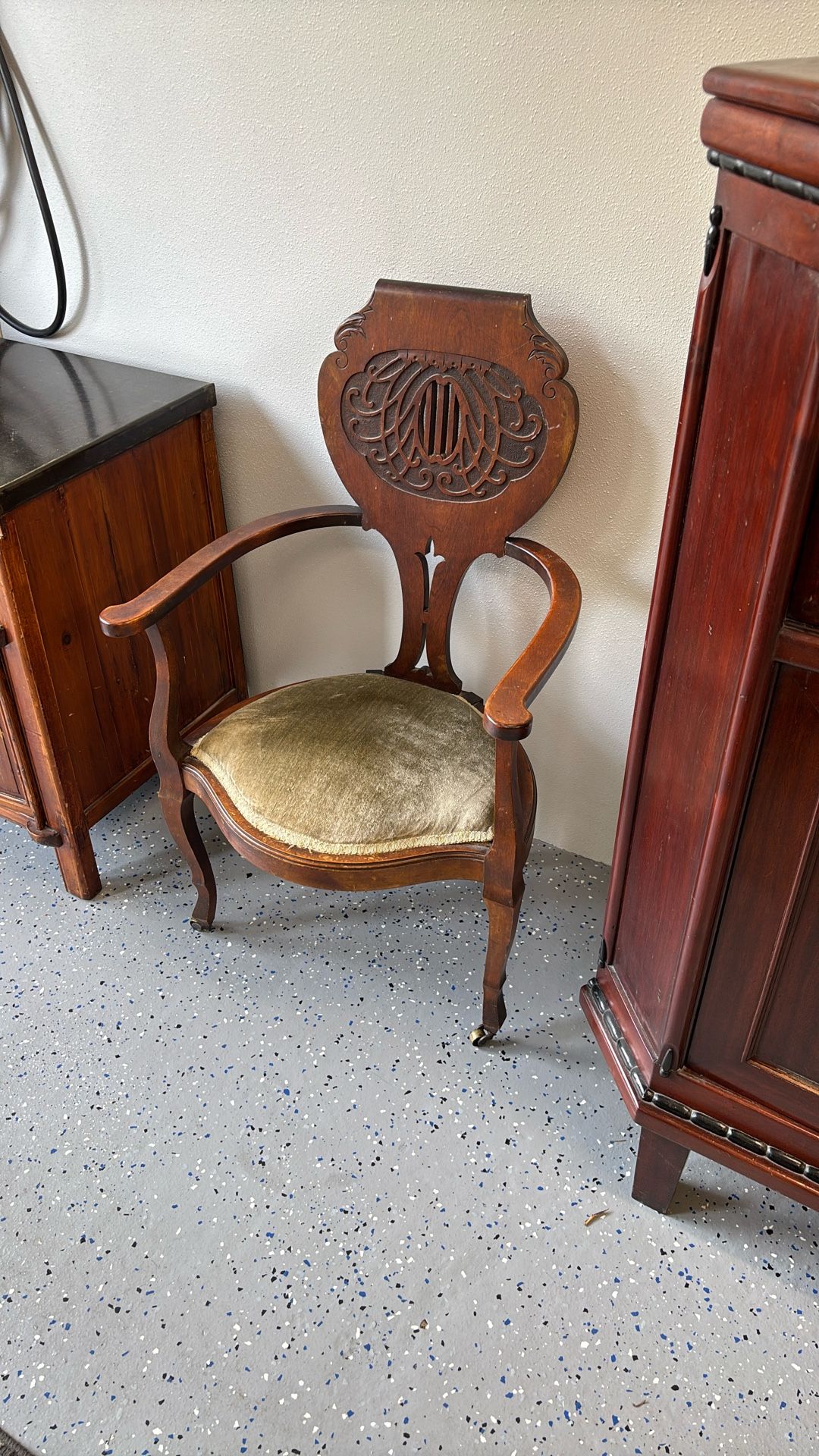 Antique Green Velvet Chair