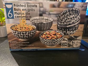 Signature Housewares 6-Piece Black & White Printed Bowl Set