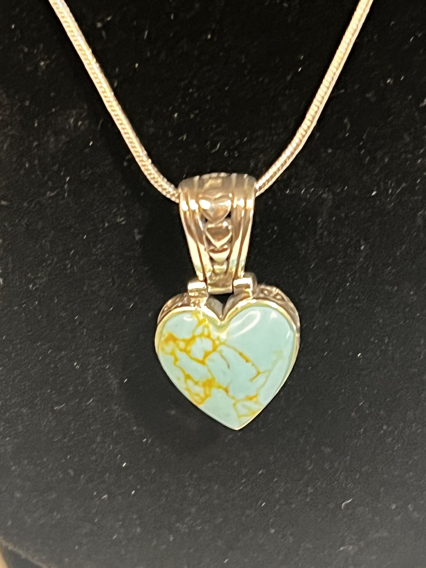 Beautiful Italian Silver And Turquoise Pendant And Chain