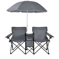 Portable Folding Picnic Double Chair W/Umbrella Table Cooler Beach Camping