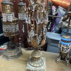 Antique Gold Gilt Italian Lamp Crystals 