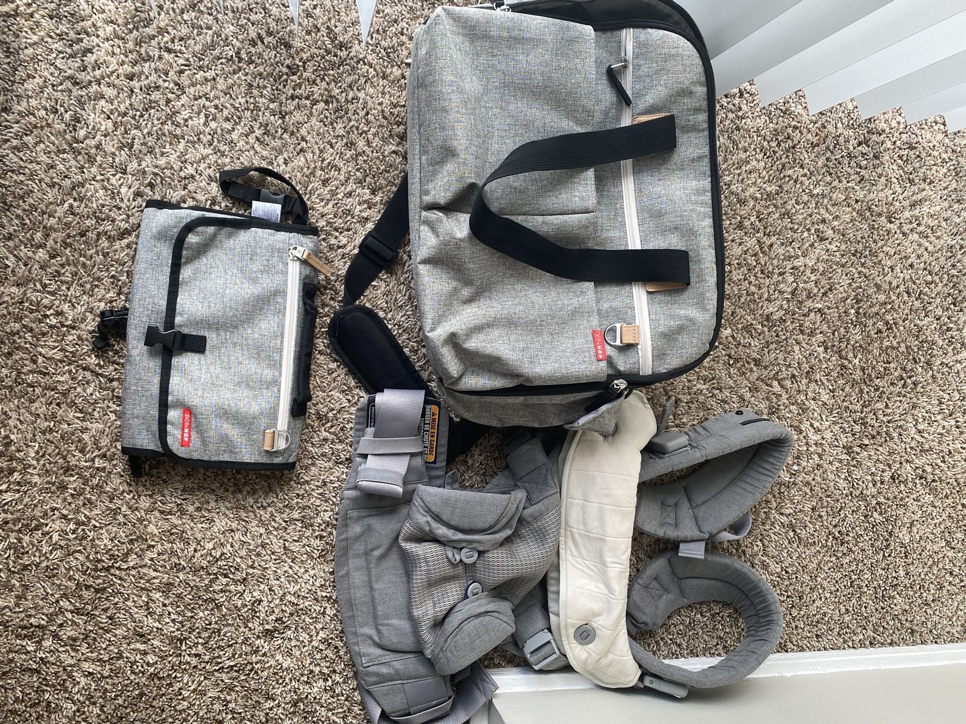 Baby Changing Pad, Diaper Bag and Carrier.