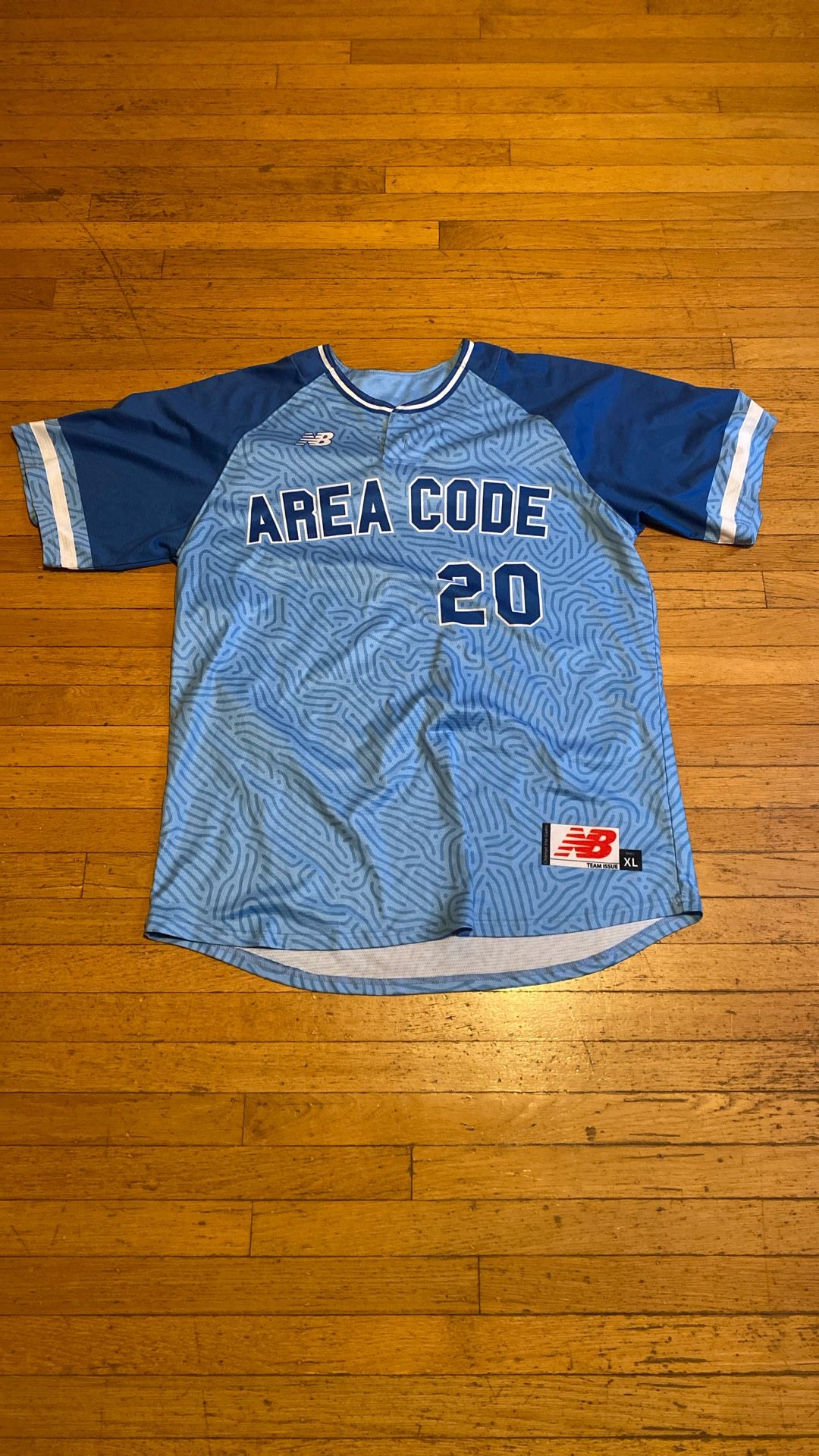 New Balance Area Code Baseball Jersey Size XL Royal Blue And Light Blue