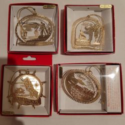 4 Vintage Christmas Ornament Ornaments 24 Karat Gold Finish Brass