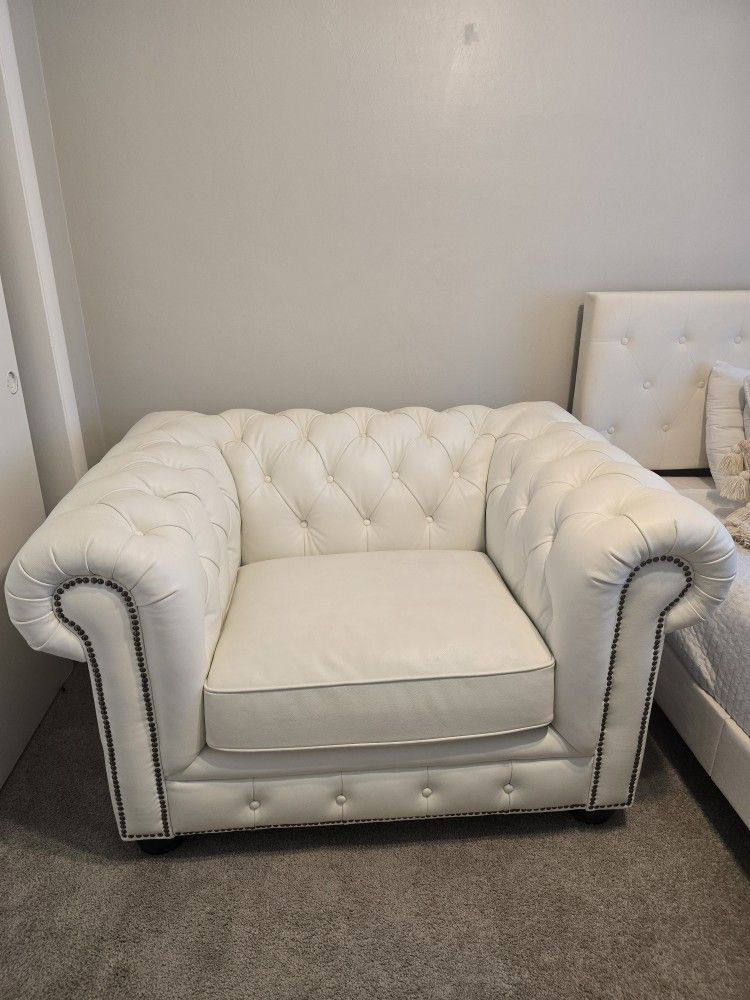 Genuine White Leather Armsofa One Seat