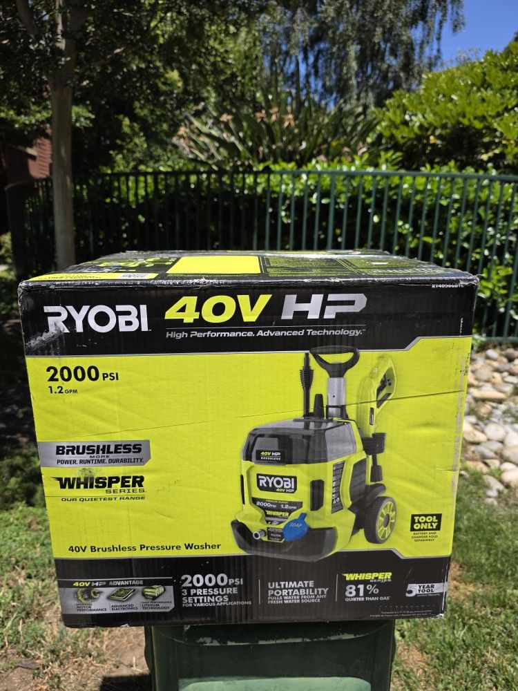 RYOBI
40V HP Brushless Whisper Series 2000 PSI 1.2 GPM Cold Water Electric Pressure Washer (Tool Only