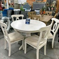 5PC White Round dining table set