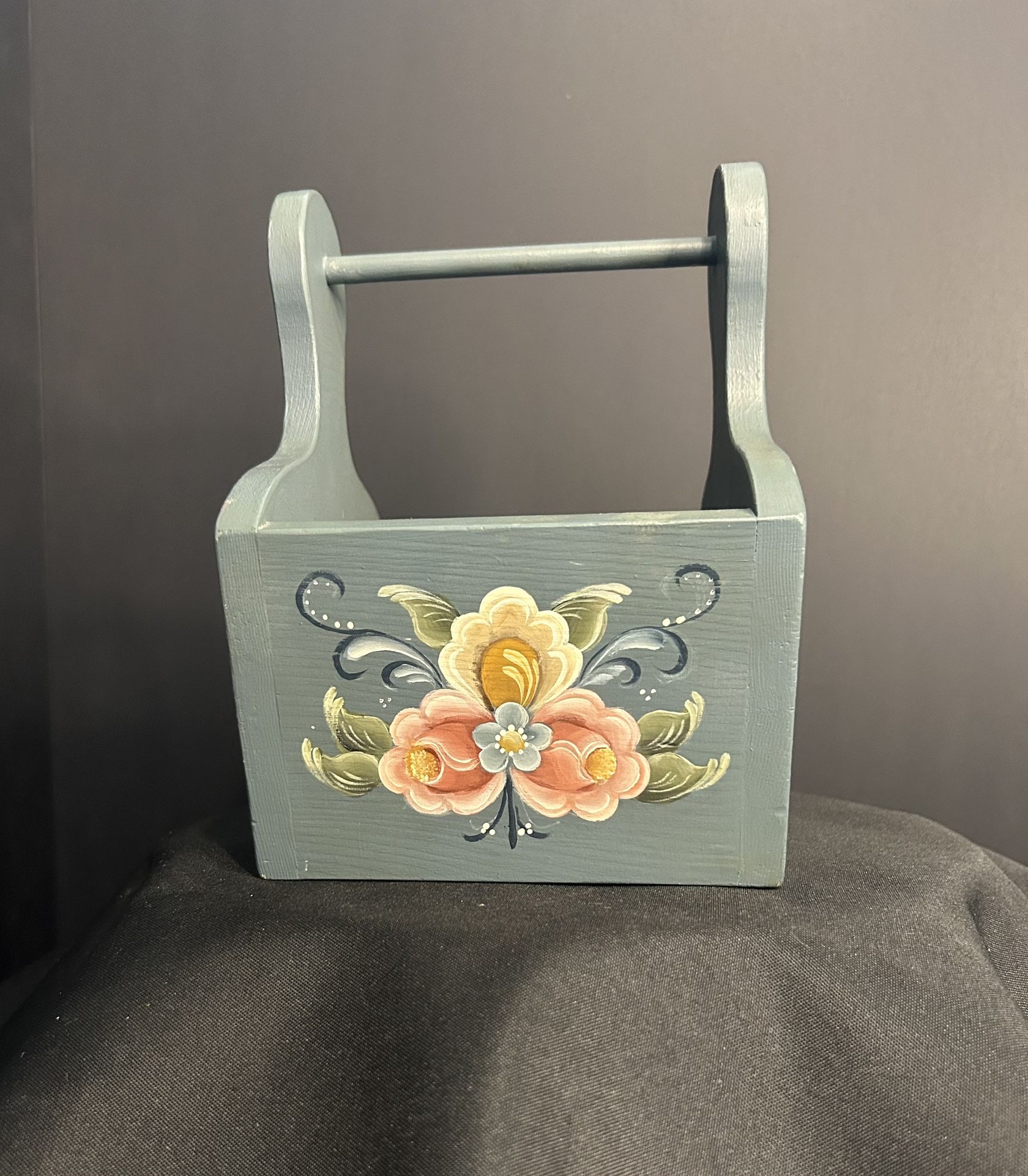 Vintage Folk Art Handpainted Floral Wood Box