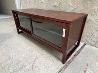 Dark Wood TV Stand with Glass Sliding Doors