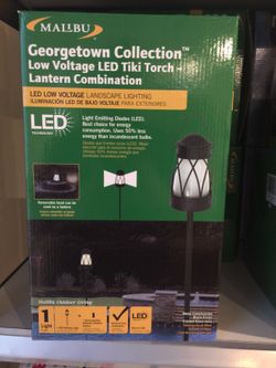 Malibu Georgetown tiki torch solar led lights new in box