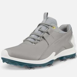 ECCO Biom Tour Golf Shoes Mens 42/9-9.5 Gray Leather Lace Up Waterproof Spiked