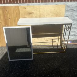 Mirror And Table White And Gold 
