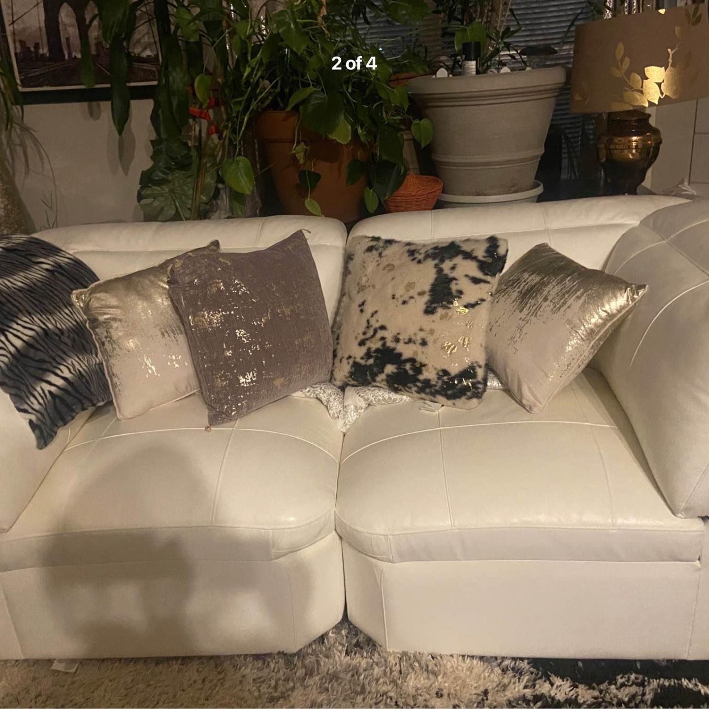 White Leather Blend Sofa 