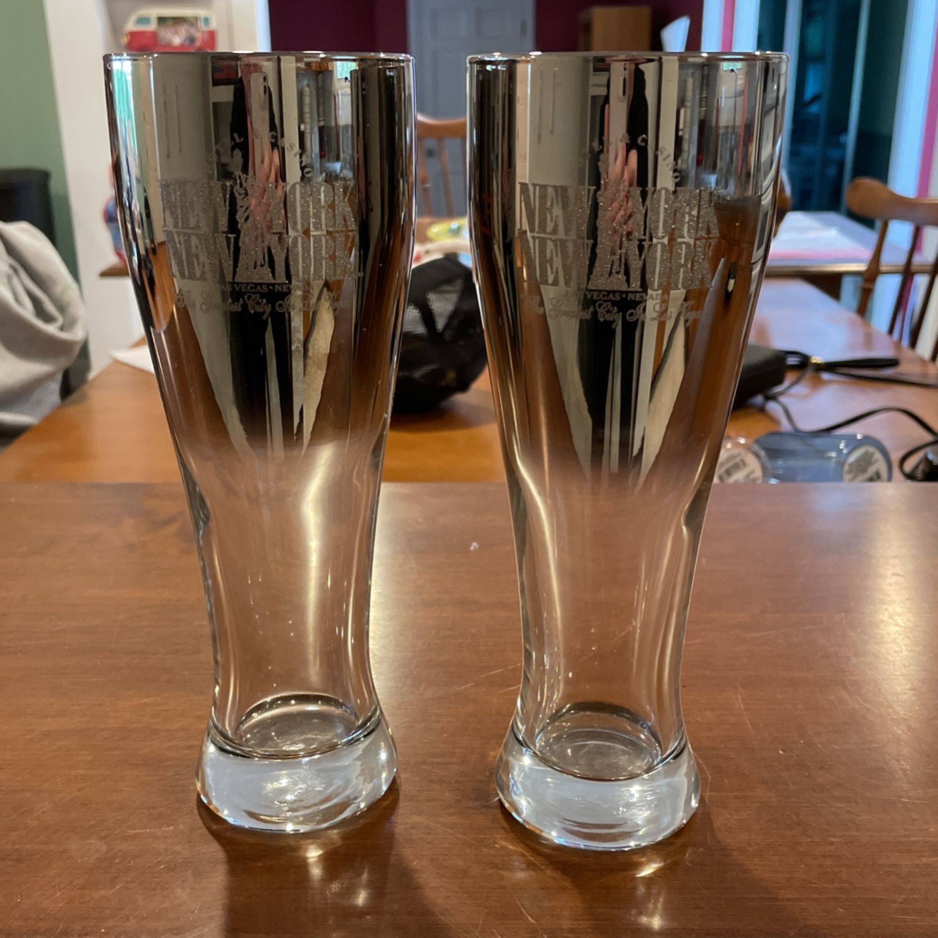 2 9” H Silver Toned New York New York Las Vegas Casino 9/11 Comm Glasses