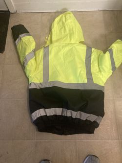 Men’s Safety Bomber Jacket High Visibility W/ Fleece Hood Waterproof 