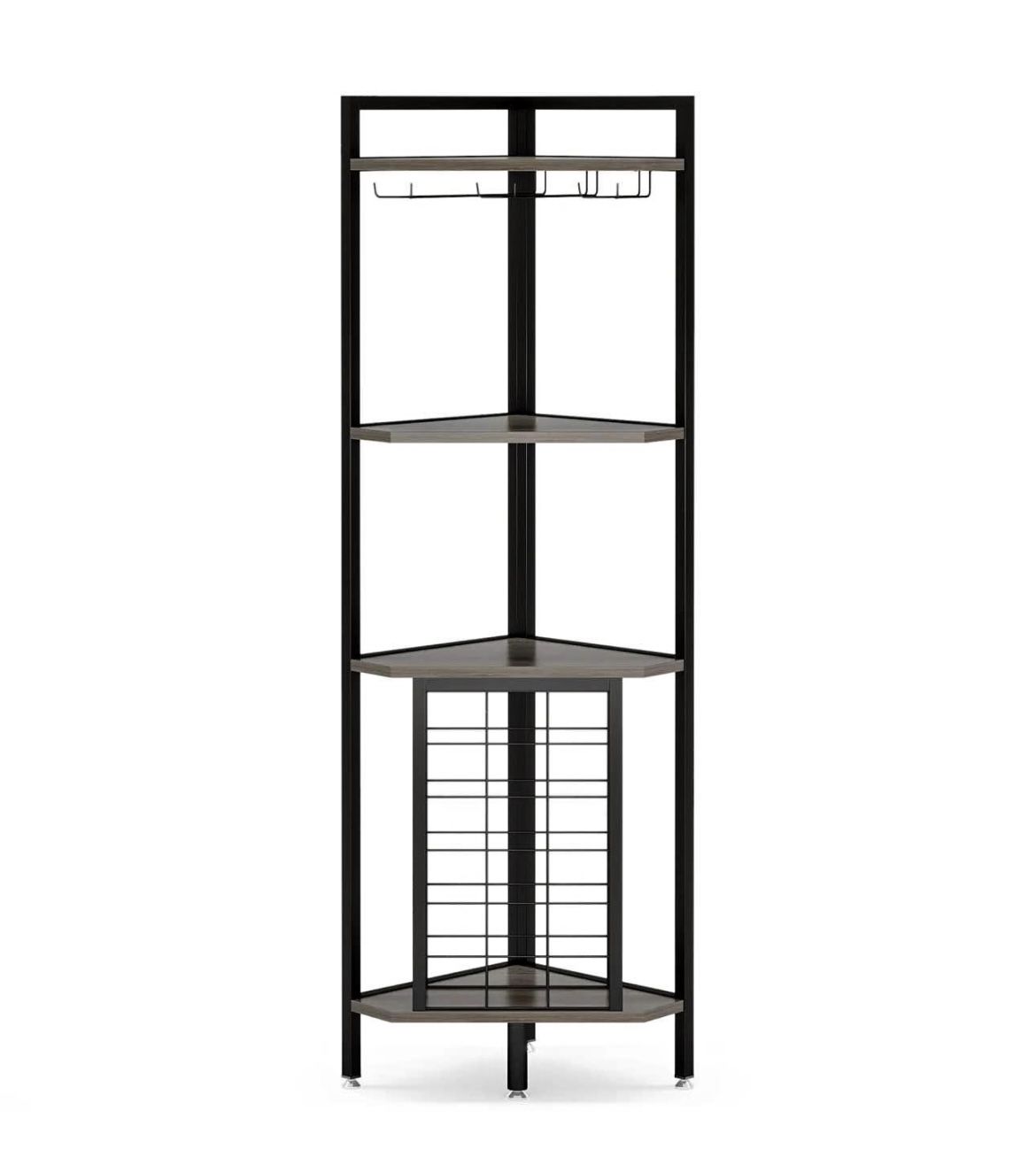 JW0418 4-Tier Corner Wine Rack with Glass Holder & Storage Shelves