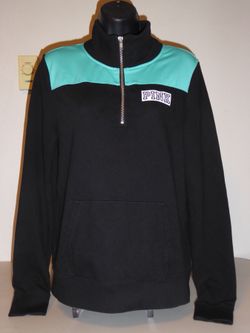 VICTORIA'S SECRET PINK HALF-ZIP SWEATSHIRT BLACK AND TEAL AQUA BLUE SIZE SMALL