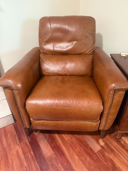 2 Brown Leather Chairs with Nailhead Trim