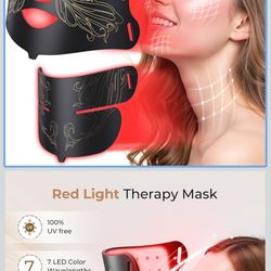 LED Light Therapy mask (E106A) Red Light Therapy for Face and Neck, 7-in-1 Colors Led Face Mask Light Therapy with 324 LED Beads, 5 Brightness Levels 
