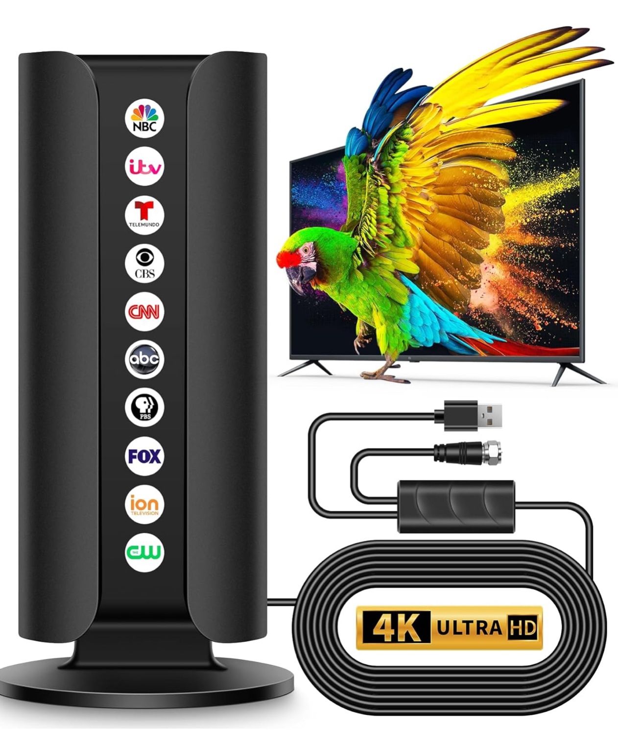 2025 TV Antenna for Smart TV, 1400+ Miles Range Strongest Digital HD TV Antenna Indoor Ourdoor with Amplifier Signal Booster, Waterproof Design, 4K 10