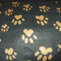 Dog Blanket Black with Gold Paws Double Fleece size S-M 20”x29”