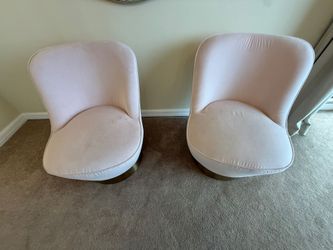 Pair of Blush Velvet Swivel Accent Chairs with Gold Bases