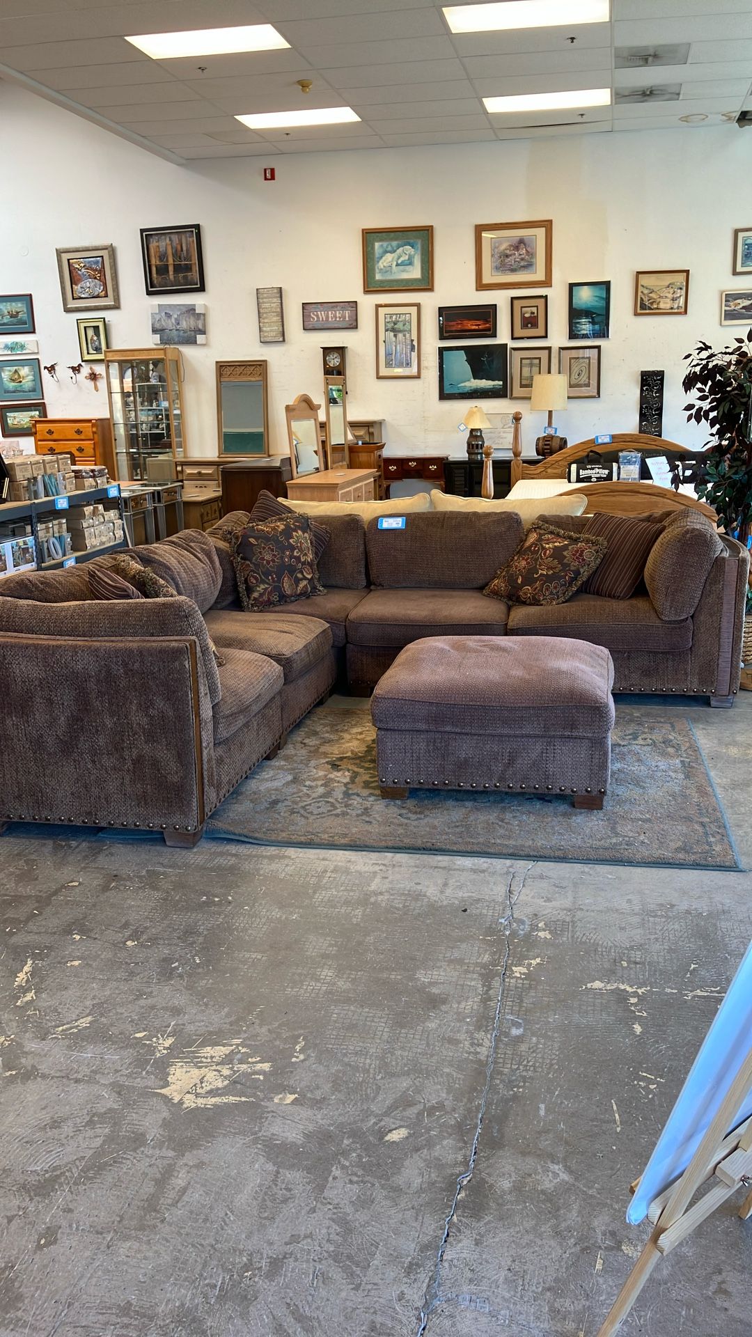 Down Filled Sectional Couch With Wood Trim