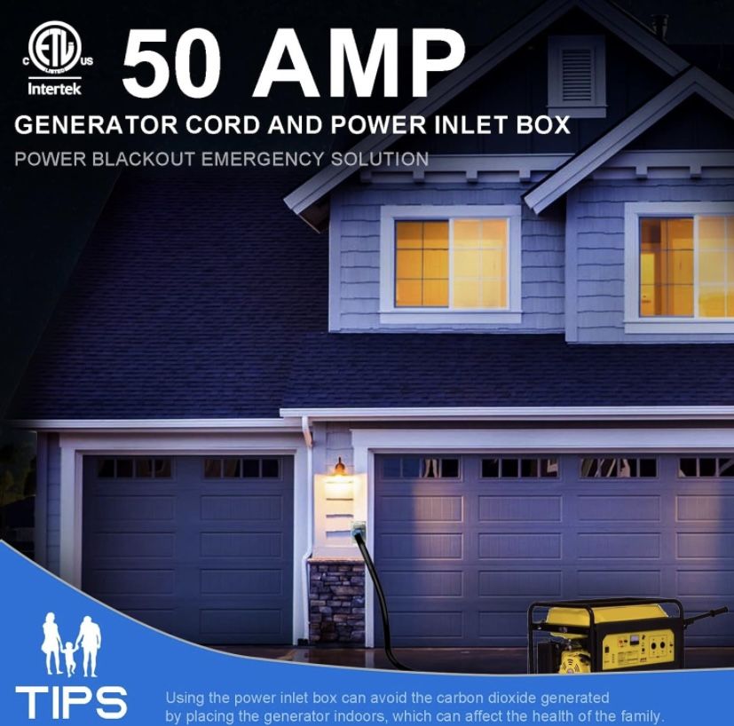 50 Amp Generator Cord and Power Inlet Box, 15FT Generator Cords 50 Amp,125V/250V