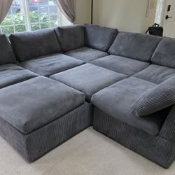 Oversized Modular Corduroy Sectional. Deep Seating
