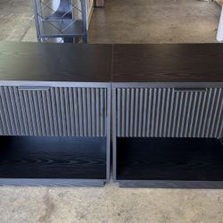 New assembled set of 2, 24" Fluted Modern Wooden Nightstand, Ribbed Side Table with Storage Drawer and Open Storage Shelf for Bedroom, Living Room, or