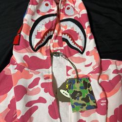BAPE Pink Full Zip Hoodie New L w Tags and Bag