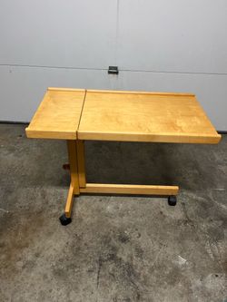 vintage mid-century modern Danish teak adjustable rolling table