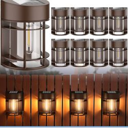 Solar Fence Lights, 8 Pack Deck Light Waterproof Solar Outdoor Lights for Garden Fence Post Backyard Decor, Brown
