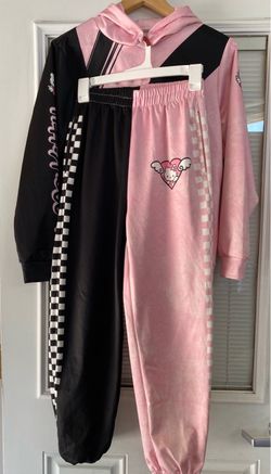 Hello Kitty Pink Black Hoodie Jogger Pants 2 Piece Matching Set