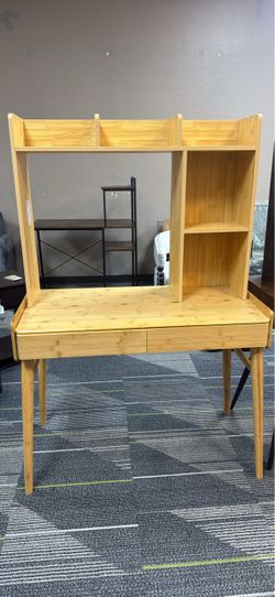 Bamboo Desk with Hutch and Drawers