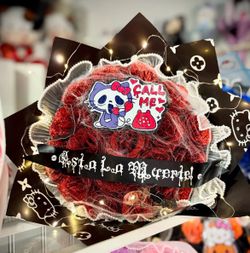 Goth Hello Kitty Skull Red Glitter Rose Bouquet