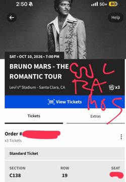 One Bruno Mars Santa Clara ticket for TONIGHT!