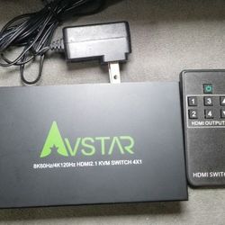  Avstar 8K 60Hz HDMI 2.1 Switch 4x1 4K 120Hz 48Gbps,HDCP 2.3,ARC,VRR,CEC,HDMI Switcher 4