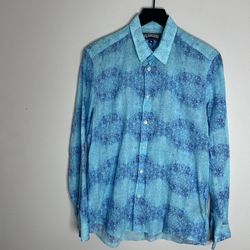 Vilebrequin Long Sleeve Button Down Shirt Mens Medium Blue Airy Lightweight 100%