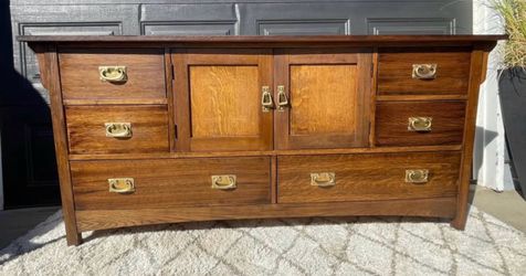 Mission Style Oak Dresser with Brass Hardware