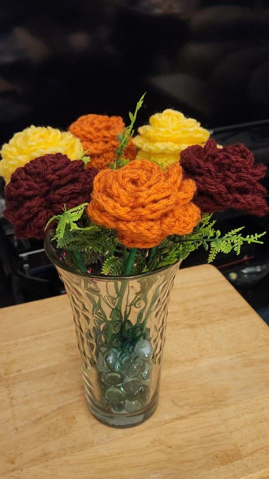Crocheted Roses In Fall Colors