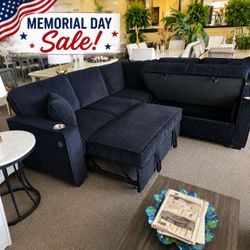 Corduroy Sectional Sleeper Sofa With Pull Out Bed With USB Port