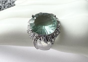 15ct Natural Green Fluorite Stone On 925 Sterling Silver Ring  Size 7