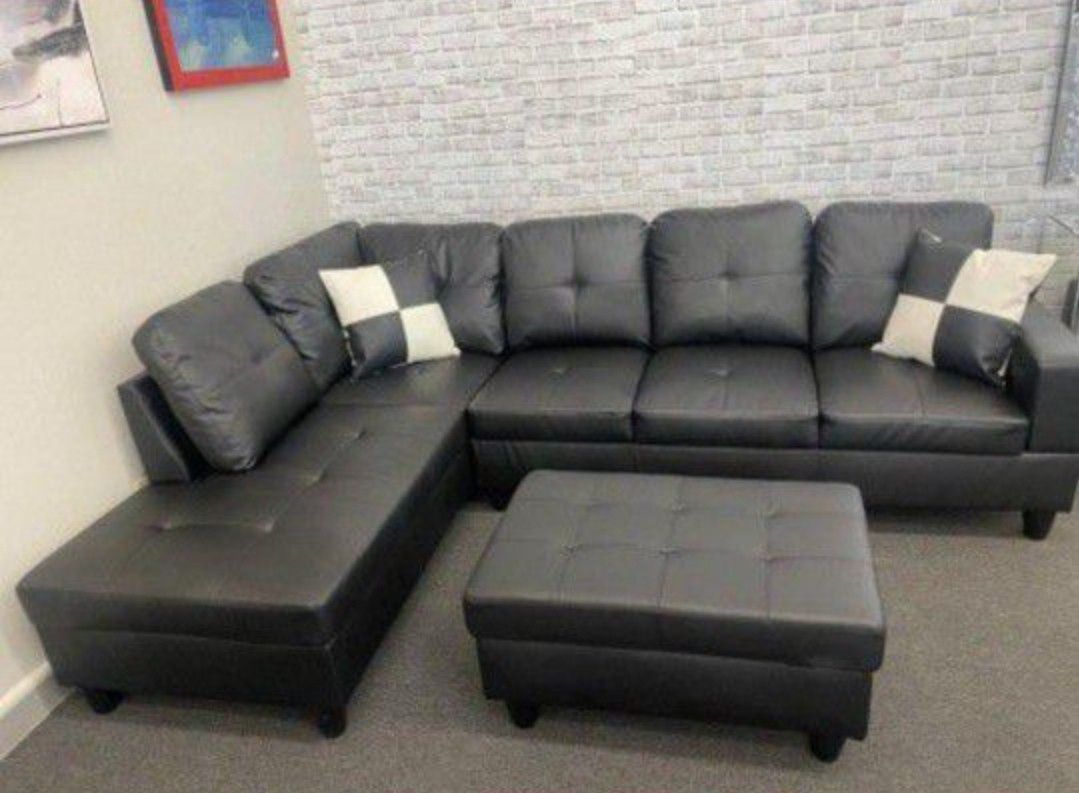 Black Leather Sectional Sofa With Storage Ottoman
