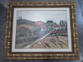 Ornate Gold Framed Rustic Landscape Painting