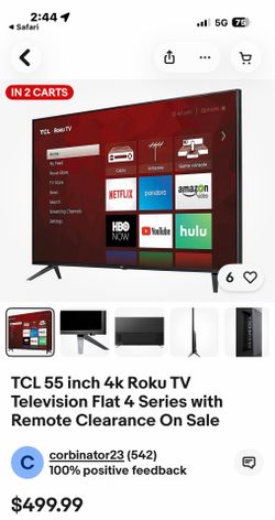 TLC 50” Class 50S423 series 4k UHD HDR Crystal LED TV.  Year 20/20