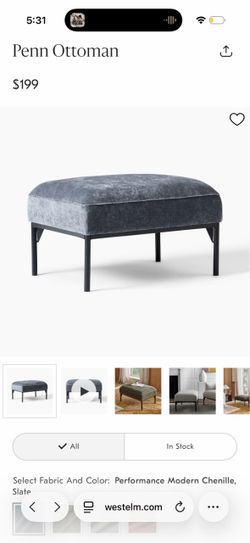 West Elm Penn Ottoman – Slate Chenille