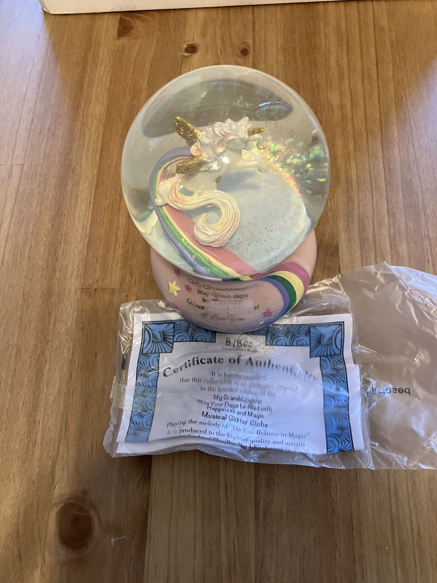 Bradford Exchange Granddaughter Unicorn Snow Globe Music Box