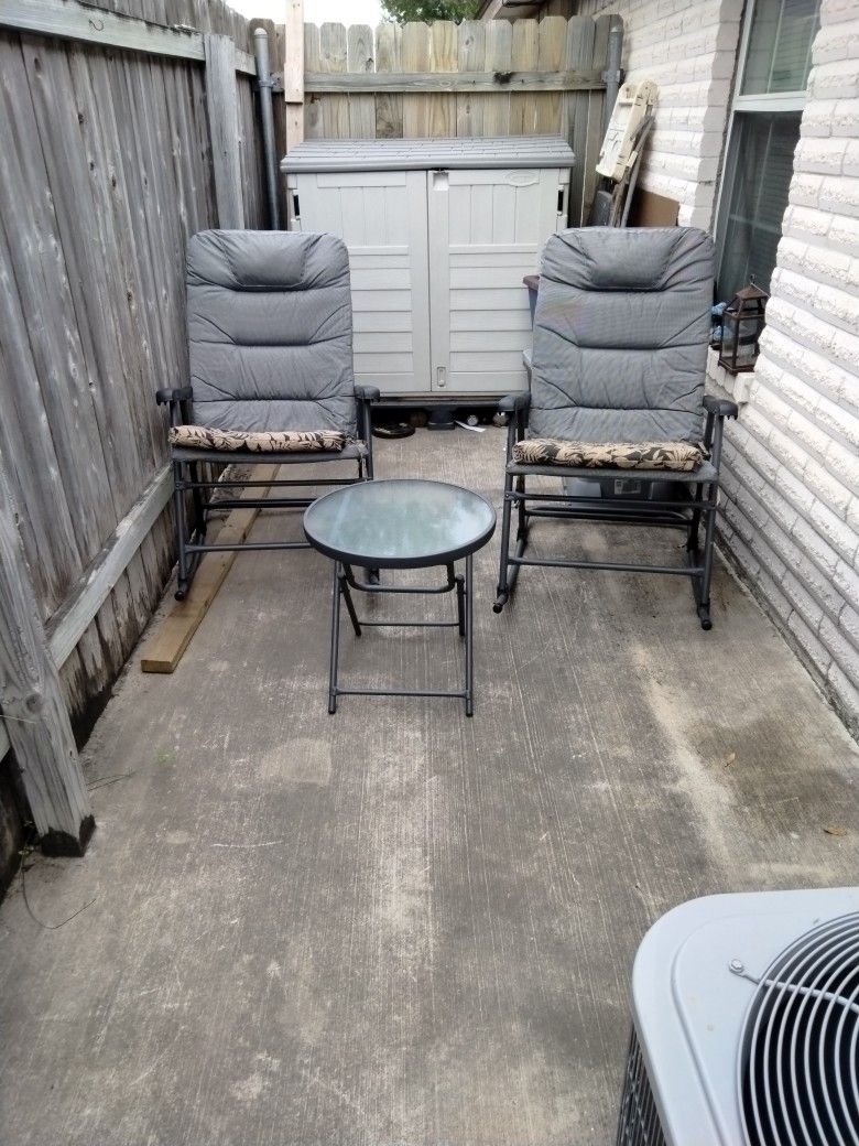 Patio Furniture From Academy Fairly New In A Gray Color 2 Chairs And A Middle Table In Edinburg For 50.0O