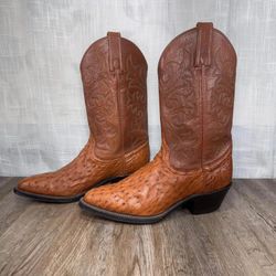 Dan Post Full Quill Ostrich Cowboy Boots Men's 7M Tan Brown Leather Western
